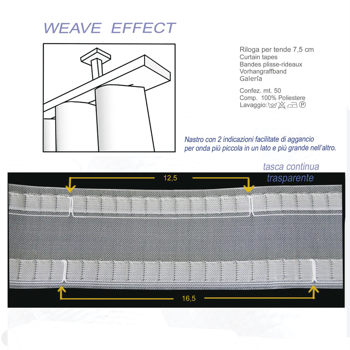 Nastro arricciatenda fettuccia per effetto wave – onda passo 6cm e passo  8cm altezza 7,5 cm – Soffice Piuma