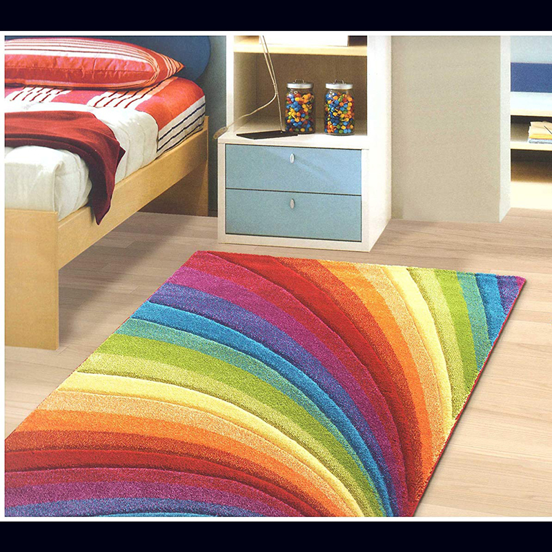 Tappeto tondo in cotone con fantasia arcobaleno 112cm
